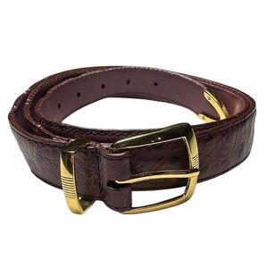 Irvine Park Leather Belt Burgundy Ostrich Embossed Gold Buckle Mens XL